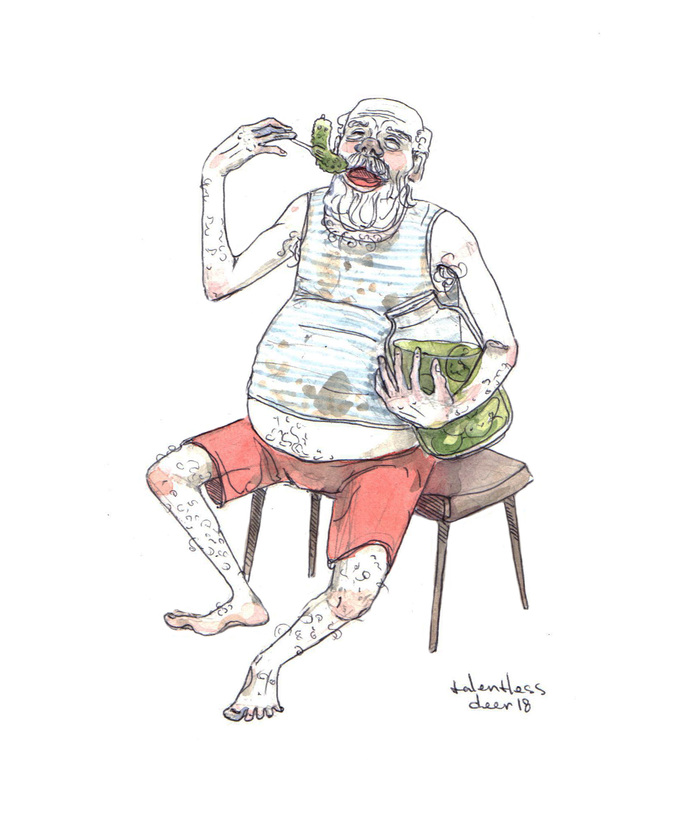 Grandfather - My, Watercolor, Drawing, Art, Grandfather, Cucumbers, Striped vest, Graphics, Grandmothers and grandfathers