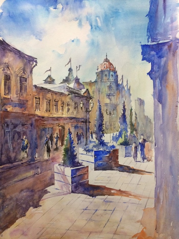 Rostov-on-Don - My, Watercolor, Old Rostov, Landscape, Rostov-on-Don, Town, Drawing