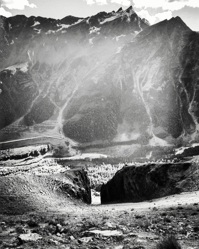 Cheget - My, The mountains, Elbrus, Autumn, Black and white