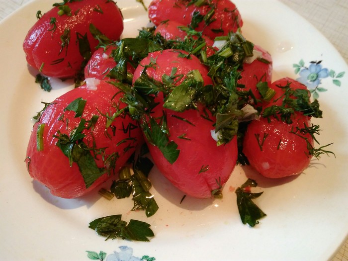 Pickled tomatoes per day (recipe), without sterilization of jars - My, , Recipe, Snack, Longpost, Link, Kitchen, Taste recipe, Pickling