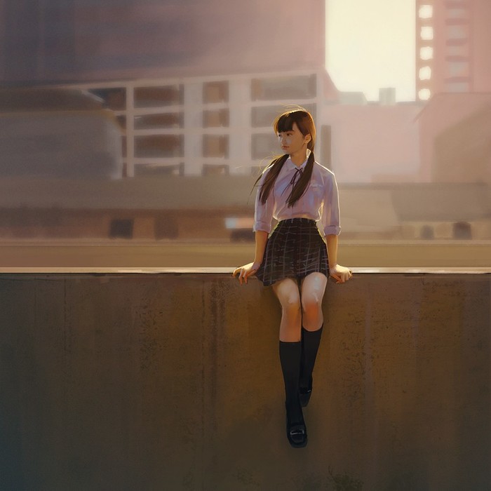 Art - Art, Japanese, School uniform, Beautiful girl, Painting