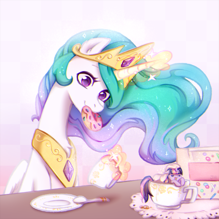 Tea My Little Pony, Ponyart, Princess Celestia, Twilight Sparkle, Jumblehorse