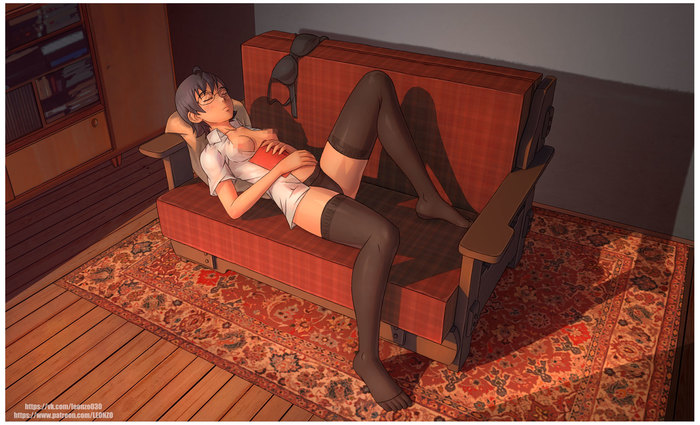 Behind the closed doors of the library lies a treasure - NSFW, Endless summer, Visual novel, Zhenya, Art, Leonzo