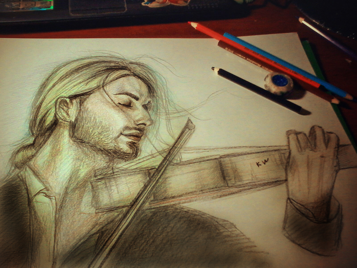 Favorite violinist of our time... - My, David Garrett, Violin, Music, Pencil, Drawing, 