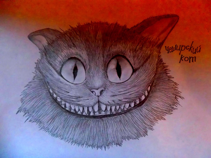 Cheshire. - My, Sketch, Pencil drawing, Cheshire Cat, Alice in Wonderland, Fan art, Smile