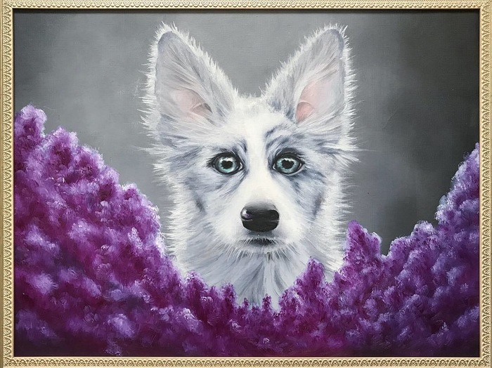 Lilac Curiosity - My, Dog, Painting, Butter, Creation, Animalistics, Animals, Oil painting, Painting