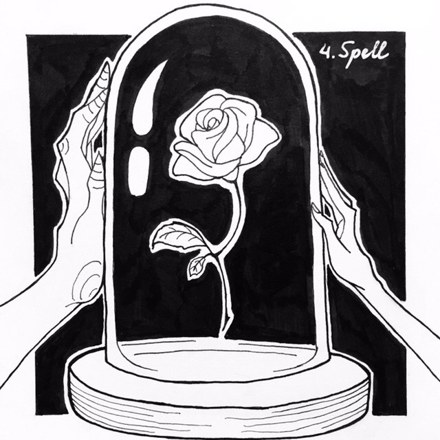 Spell - My, Mionart, Inktober, Inktober2018, The beauty and the Beast, the Rose, Drawing, Black and white