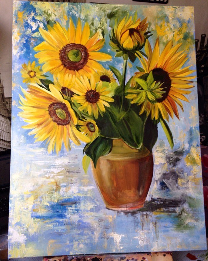 sunflowers oil painting - My, Oil painting, Saint Petersburg, Artist, Painting, Painting, Sunflower, Flowers, Canvas