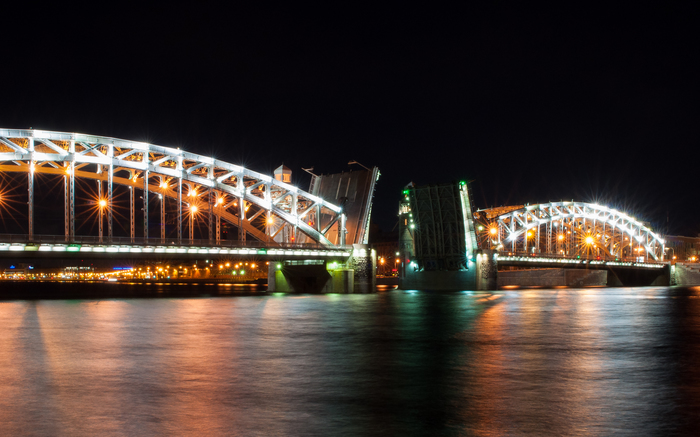 Night Bolsheokhtinsky bridge - My, Beginning photographer, Saint Petersburg, Drawbridges, Architectural monument, Nikon, , The photo