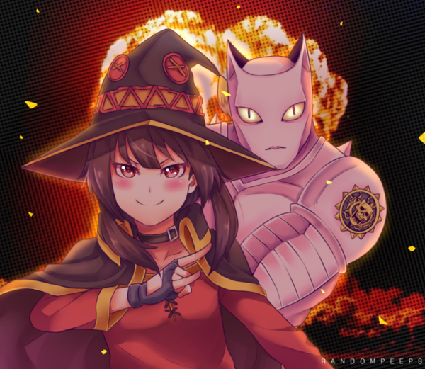 Explosion Time - Anime, Anime art, Crossover, Jojos bizarre adventure, Konosuba, Killer Queen, Crossover