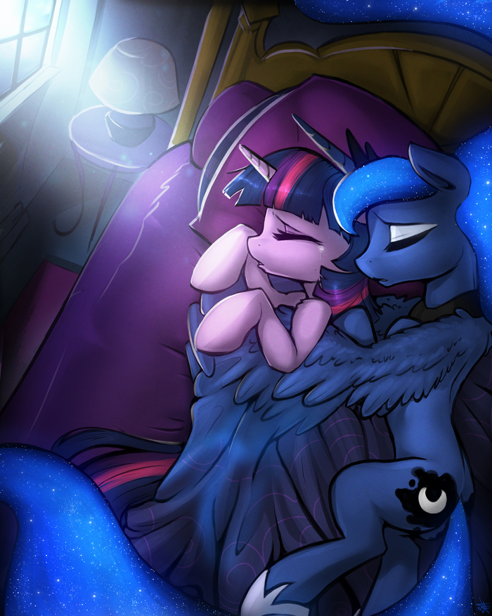 Trouble Sleeping My Little Pony, Ponyart, Twilight Sparkle, Princess Luna, MLP Sad