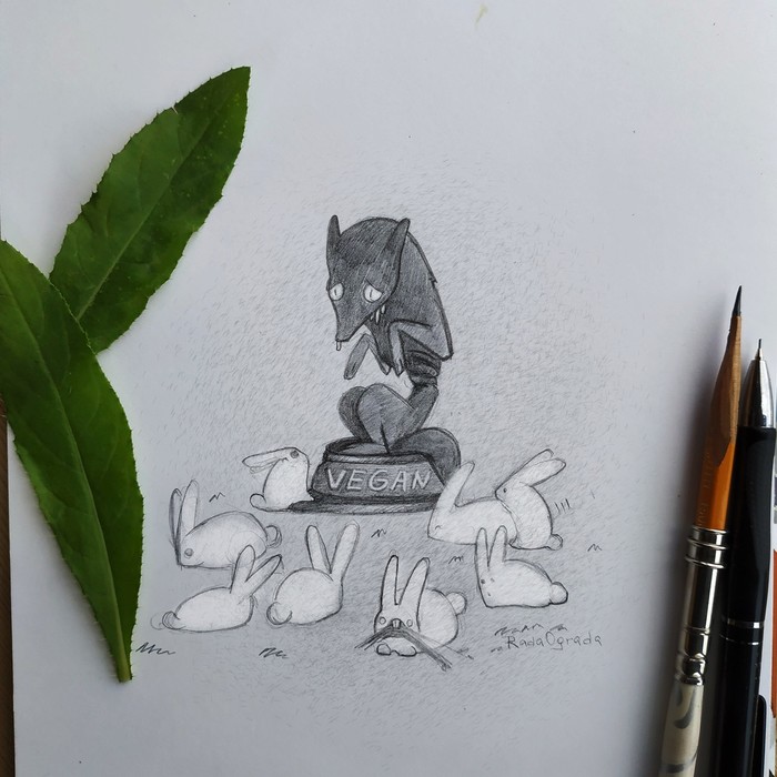 Vegan - Humor, Inktober, Vegan, Art, My, Creation