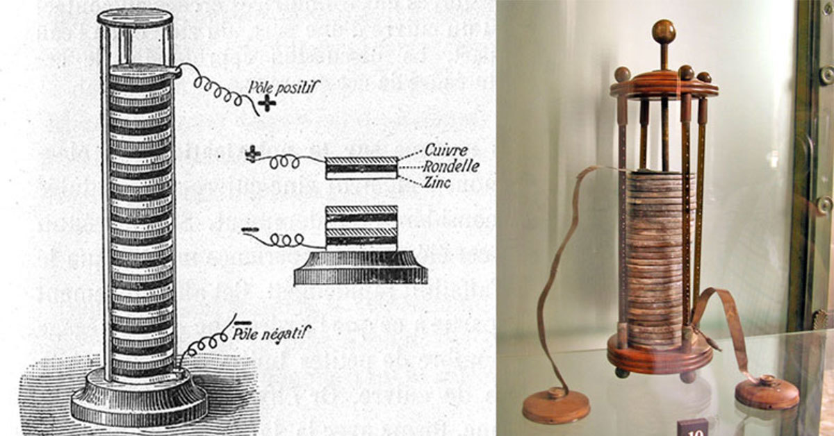 Изобретатель батареи. Алессандро вольта вольтов столб. Гальванический элемент Алессандро вольта. Батарея Алессандро вольта. Алессандро вольта изобретения.