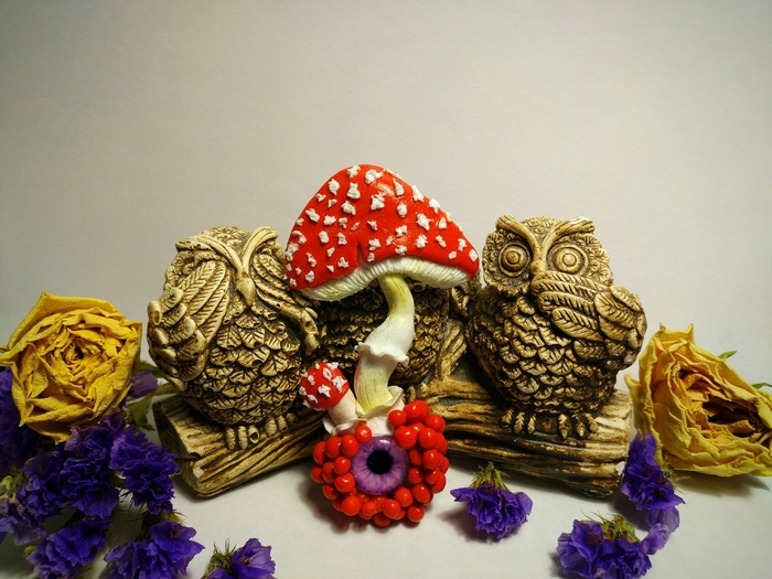 Mystical fly agaric - My, Needlework without process, Polymer clay, Лепка, Mushrooms