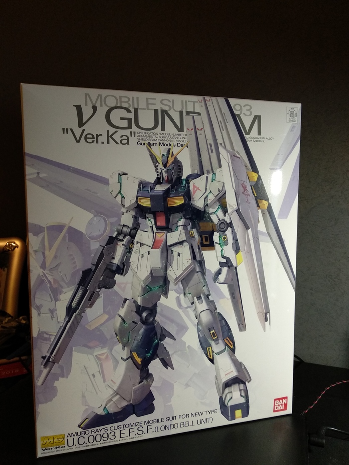 My attempt at gunpla.1/100 MG Nu Gundam Ver.KA. - My, Gundam, Modeling, Stand modeling, Hobby, Models, Prefabricated model, Longpost