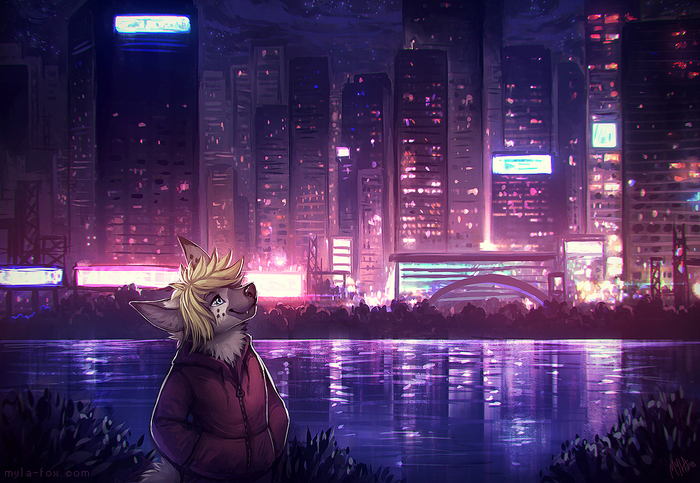 City lights - Furry, Art, Anthro, Mylafox