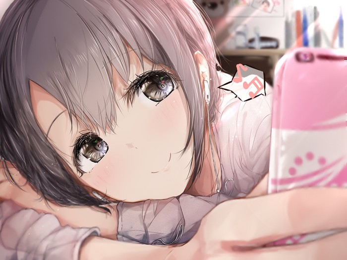 Anime Art #102 - Anime art, Chan, Headphones, Telephone, Anime