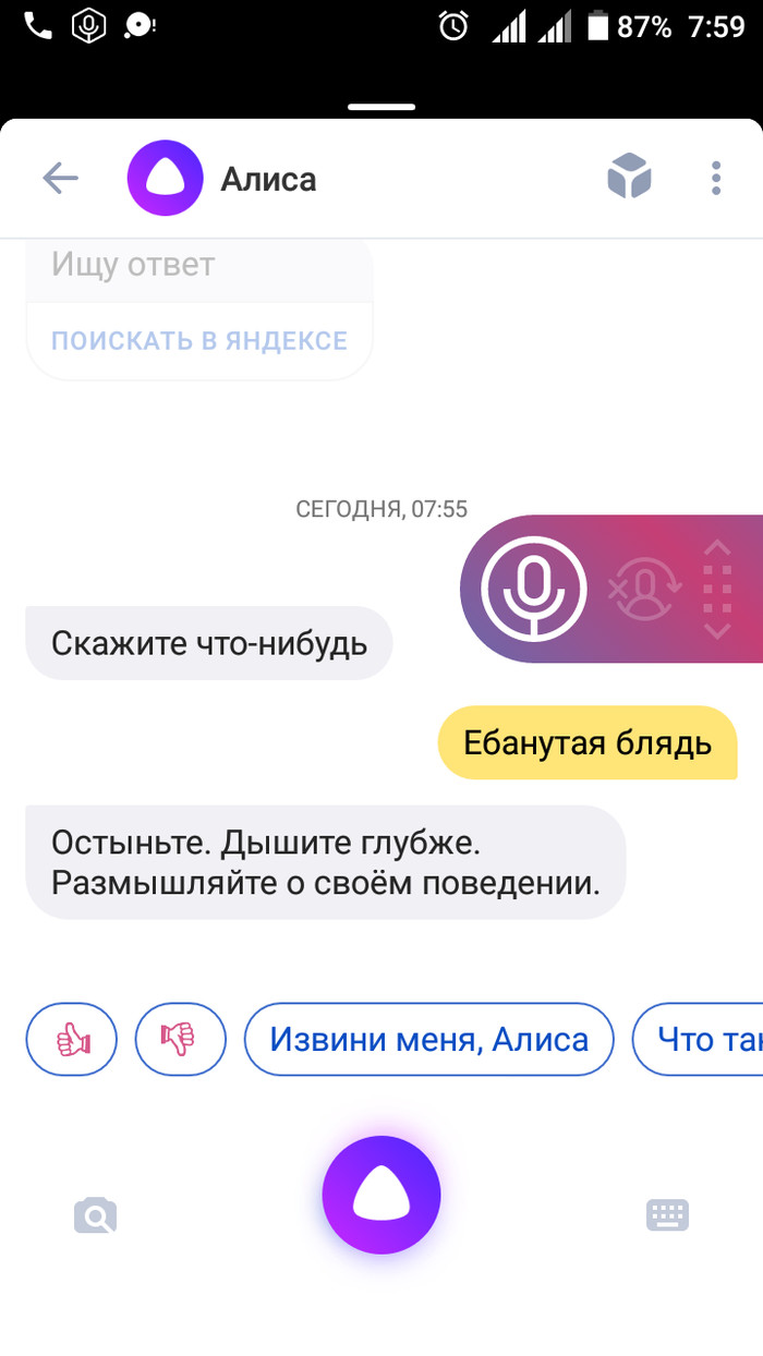 Когда Алиса подключилась к разговору - NSFW, Моё, Мат, Телефон, Яндекс Алиса