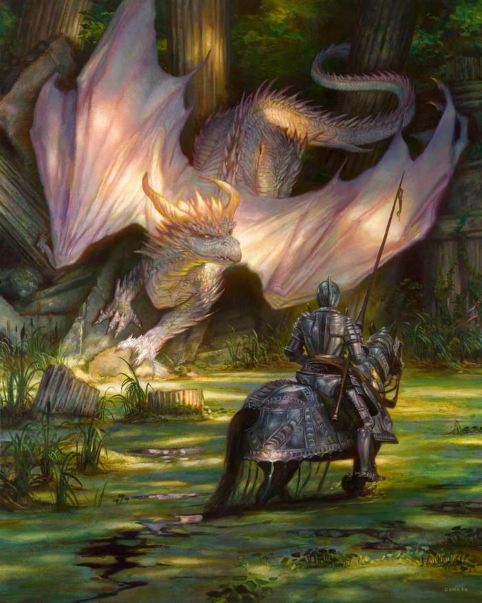 St. George and the White Dragon - Art, St. George the Victorious, The Dragon, Knight, Swamp, Oil painting, Knights