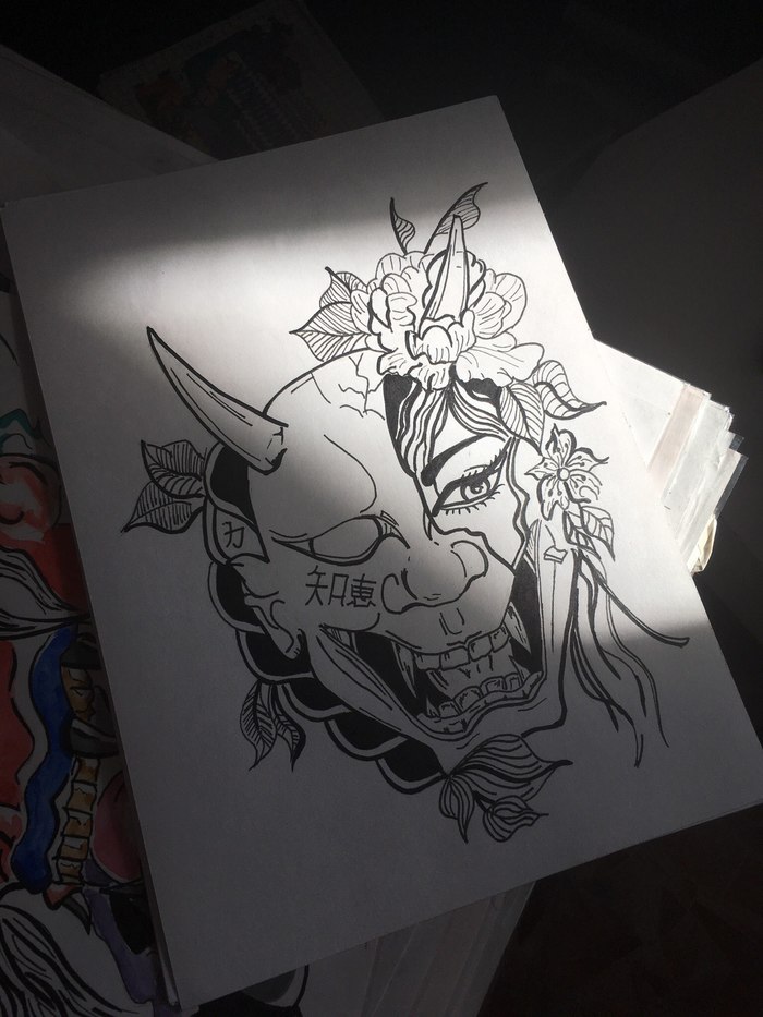 Mask of... - My, Drawing, Mask, Japan