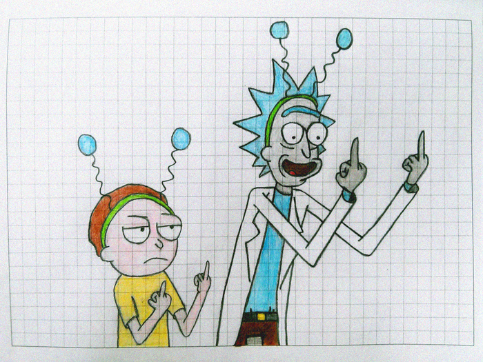Рик и Морти цветными карандашами