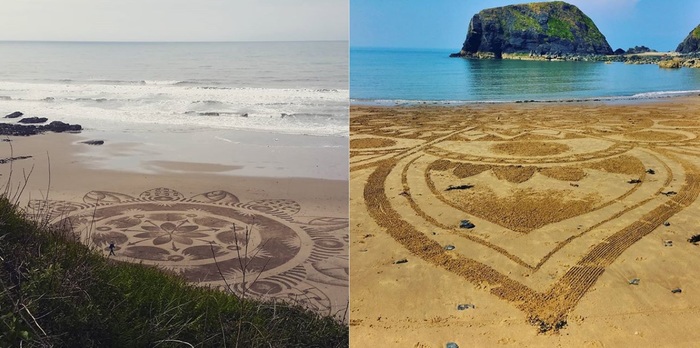 Mysterious patterns appear on the beach in the UK - Beach, Patterns, Painting, Art, Great Britain, Longpost