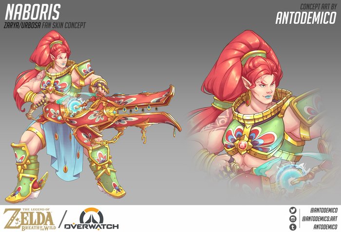 Zarya Urbosa fan skin - Antodemico, Арт, Крепкая девушка, Zarya, Overwatch, Кроссовер, Breath of the Wild, The Legend of Zelda