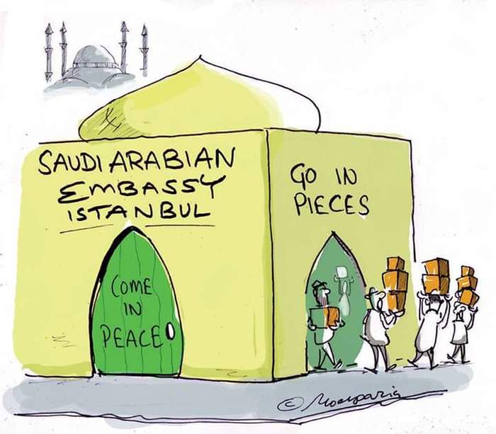 Come in in peace, come out in pieces. - Saudi Arabia, Politics, Turkey, Caricature, Political caricature, Jamal Khashoggi