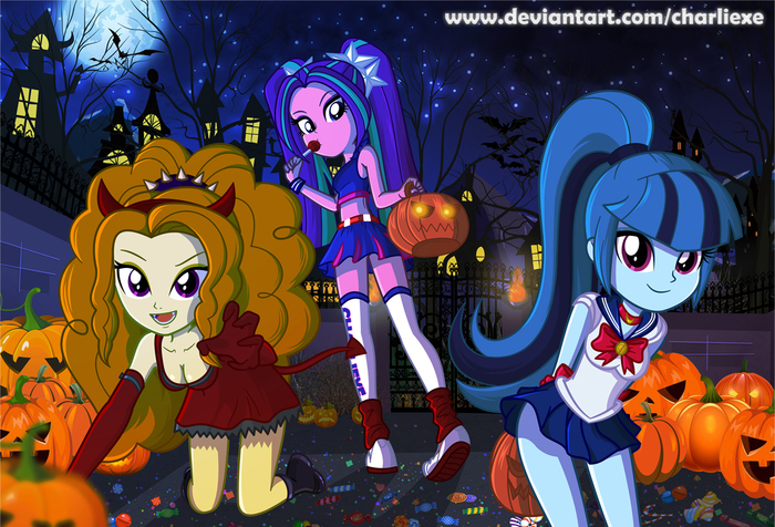 This Halloween is going to be... Dazzling! - My little pony, Equestria girls, Adagio dazzle, Aria blaze, Sonata dusk, Charliexe, Halloween