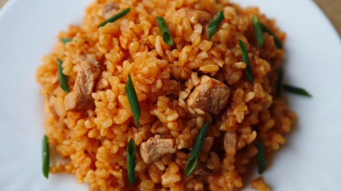 Bulgur with meat - My, Video, Recipe, Bulgur, Dinner, Dinner