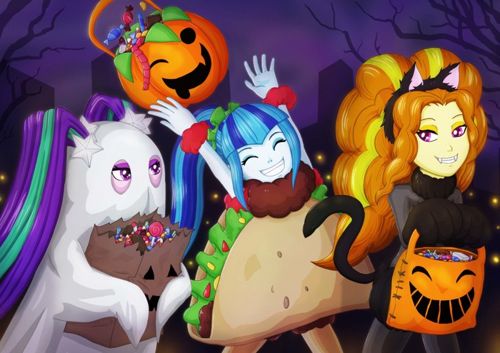 Little dazzlings halloween My Little Pony, Equestria Girls, Aria Blaze, Sonata Dusk, Adagio Dazzle, Villaincorner, 