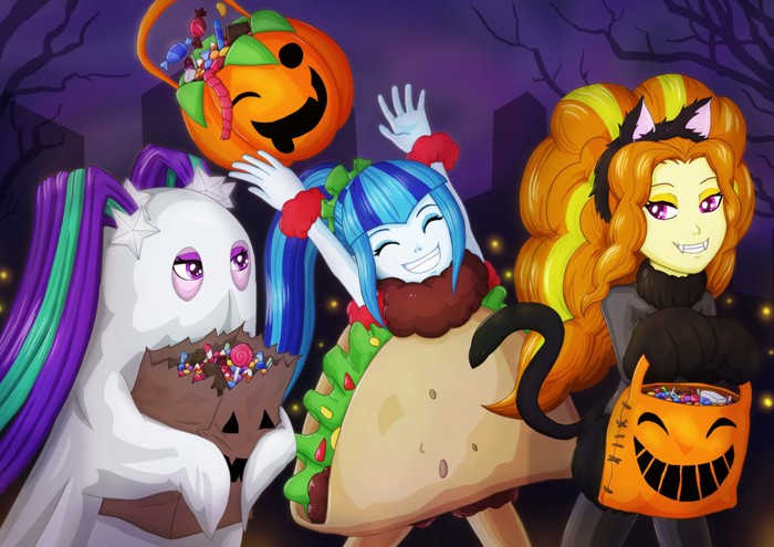 Little dazzlings halloween - My Little Pony, Equestria Girls, Aria Blaze, Sonata Dusk, Adagio Dazzle, Villaincorner, Хэллоуин