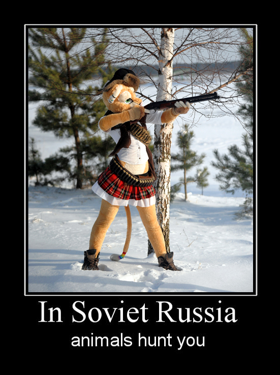 In Russia, animals hunt you - Furry, Cosplay, Hunting, Winter, Memes, Fursjoot, , Demotivator