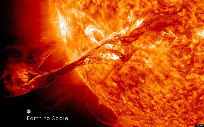 The size of the earth and prominences - Prominences, Land, The sun