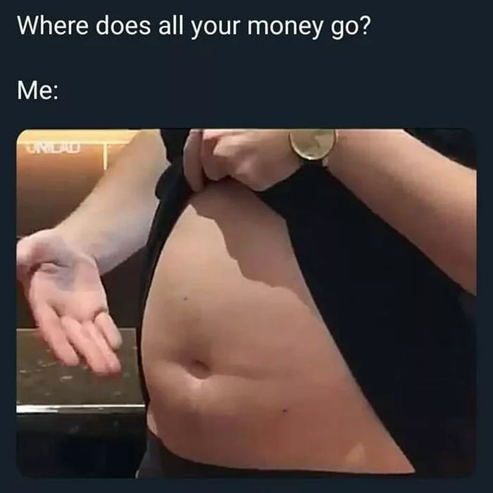 Where does all your money go? - Picture with text, Humor, Money, Belly