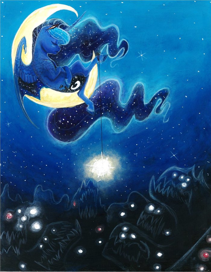 Fishing for Nightmares - My little pony, Princess luna, PonyArt, Traditional art, Earthsong9405