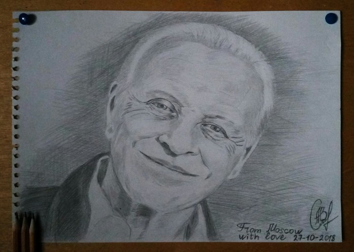 Favorite actor:) - My, , Celebrities, Anthony Hopkins, Pencil drawing, Portrait, Actors and actresses
