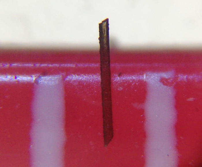 A hair between millimeter divisions on a ruler. - Hair, My, Millimetre, Ruler, Macro photography