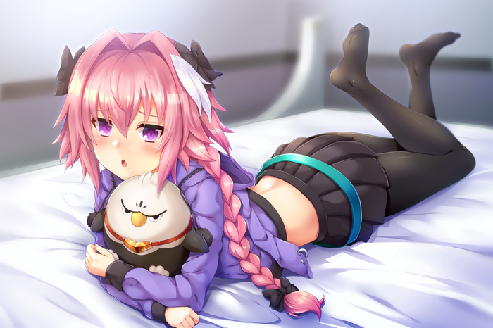 Astolfo. On the bed. With a bird. - Its a trap!, Astolfo, Fate Apocrypha, Fate, Аниме, Anime Art, Anime Trap