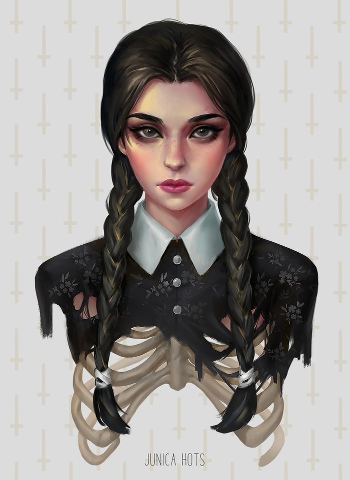 Wednesday - My, Portrait, Girls, Drawing, Fan art, Digital drawing, The Addams Family, Wensday Addams