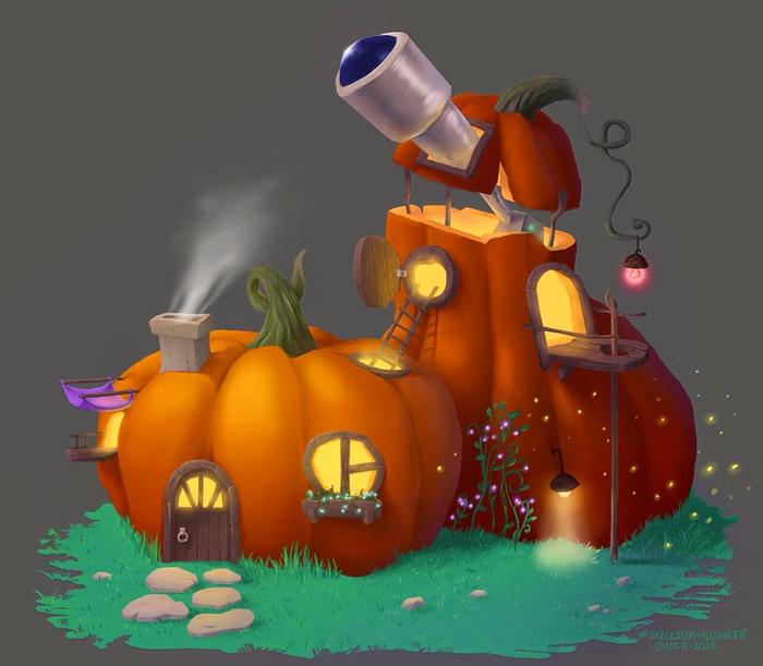 PumpkinHouse - My, Pumpkin, House, Drawing, Digital drawing, Art, , Halloween