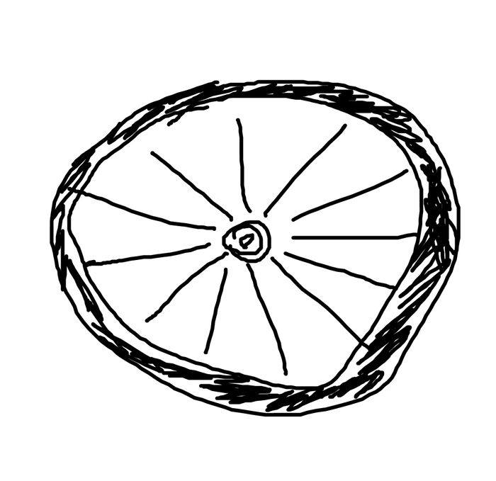 Рисунок одновременно велосипедного колеса, разреза цитруса, презерватива внутрь и турбины самолёта