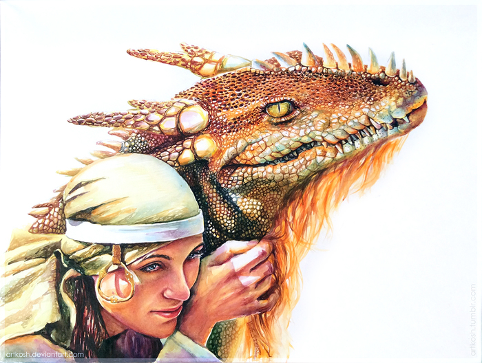 I have my own dragon - My, Artkosh, Watercolor, The Dragon, Drawing, Longpost, Girls, Stages