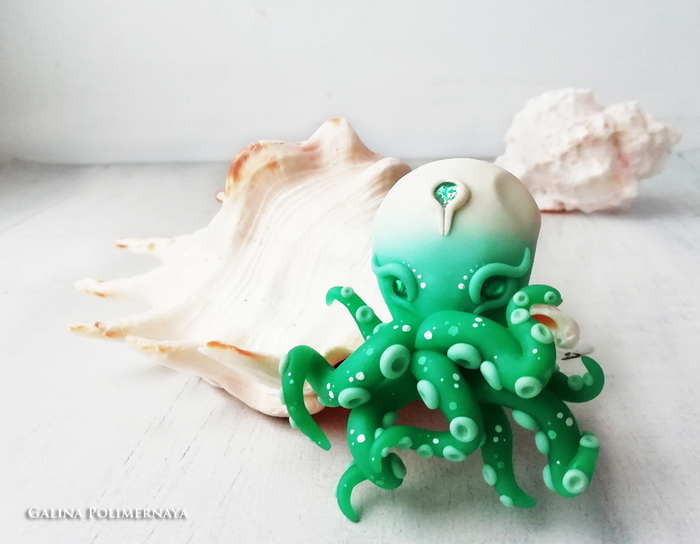 Brooch Octopussy ^_^ - My, Octopus, Brooch, Handmade, Needlework without process, Polymer clay, Milota, Лепка