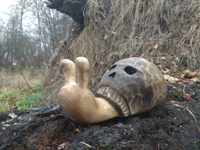 Snail - My, Wood carving, Woodworking, Snail, Scull, Longpost