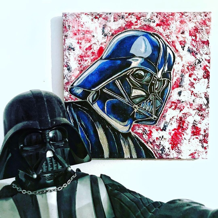 Darth Vader with self portrait - My, Darth vader, Star Wars, Three-dimensional image, Portrait, Painting