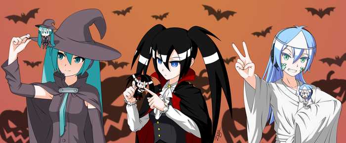 Happy halloween - Anime, Not anime, Anime art, Vocaloid, Hatsune Miku, Black rock shooter, 