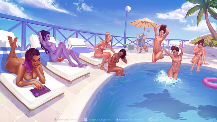 Pool Party in Ilios! NSFW - NSFW, Art, Krysdecker, Overwatch, Sombra, Widowmaker, Mercy, Pharah