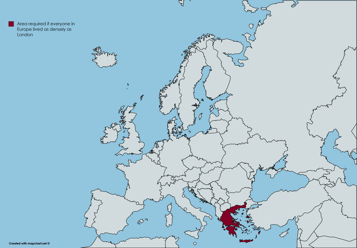 Площадь необходимая, если бы в Европе жили с такой же плотностью как у Лондоне