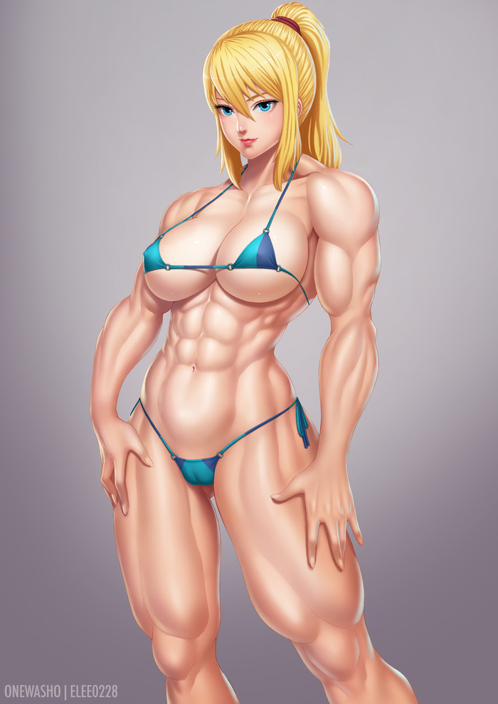 Самус Аран - NSFW, Onewasho, Арт, Крепкая девушка, Сну-Сну, Samus Aran, Metroid, Аниме, Anime Art, Длиннопост